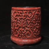 Chinese Antique Vintage Lacquerware Peony Flower Statue Exquisite Brush Pots Art