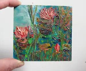 Water lilies in the style of Clau Miniature oil painting of the. No frame3,5x3,5