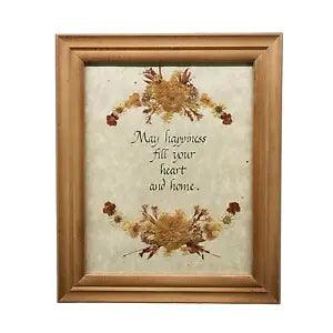Vintage Framed Dried Pressed Flowers Picture Frame Happiness Heart Home Wall Art