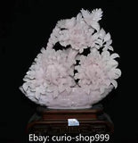 Top Natural Pink Xiu Jade Hand Carving Magpie Bird Peony Flower Basket Statue