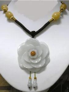 Certified A Grade Huge Beaded Chain Carved Jadeite Jade Peony Flower Necklace