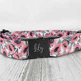 Personalized Laser Engraved Metal Sunflower Wide Dog Collar, Quick Release Buckle, Spring Florals, Whimsical, Farm House Country Style.