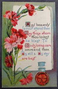 Postcard God Loving Care Greetings Carnations