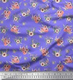 Soimoi Purple Cotton Poplin Fabric Mignon Dahlia & Peony Floral-JSD