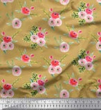 Soimoi Brown Velvet Fabric Leaves & Ranunculus Floral Printed Craft-L2W