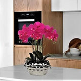 FRAGANCE PARIS - Arrangement PINK Orchid in a Ceramic Silver pot -Artificial plant-table decoration- faux flowers - height 45 Cm
