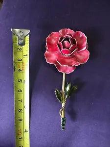 Vintage Weiss Single Red Enamel Carnation Flower Gold Tone Pin Brooch