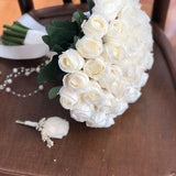 Handmade Rose Bridal Bouquet and Boutonniere Set - Wedding Accessories
