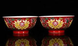 5.9'' pair Old qing dynasty kangxi mark Porcelain famille rose peony flower bowl