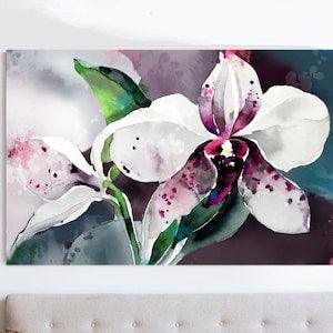 White Bahama Orchid Abstract Fine Art Print, Pink Aesthetic Interior Design, pastel green Flower Wall Art, UK Artist