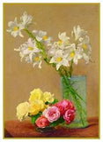 Roses and Lily Flowers  by Henri Fantin-Latour Counted Cross Stitch Pattern