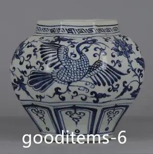 9.7"China Porcelain Yuan dynasty blue and white peacock peony flower pattern jar