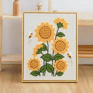 Sunflower Punch Needle Full Kit ,with 20"x 16"  Wooden Frame , Wall Art and Crafts Gift