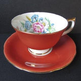 Aynsley Orange, Wild Rose Bouquet Tea Cup, Saucer/  1930's wildflowers, daisy, gold, wide bowl, footed tea cup, saucer, teacup.