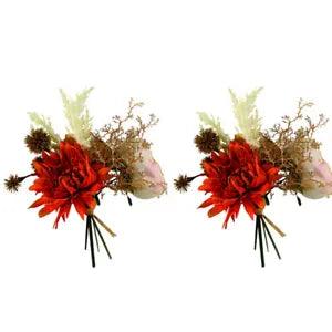 2x Maine & Crawford 3-Head 29cm Peony w/ 14-Spray Bouquet Artificial Flower ORNG