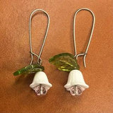 Glass Beaded Dangle Earrings Handmade Lily Flowers 2 in. Long Boho Style