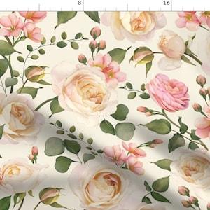Cream Rose Fabric - Vintage Rose Cream by avalonrosedesign - Watercolor Botanical Chintz Vintage Floral Fabric by the Yard by Spoonflower