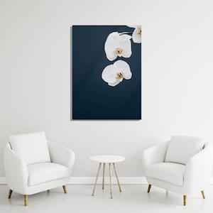 White Orchid Wall Art Minimalist Meditation Room Decor Glass Calming Yoga Studio Decor Simple Bedroom Decoration