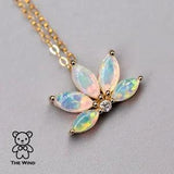 Lotus Water Lily Australian Opal Diamond Pendant Necklace 14K Yellow Gold Flower