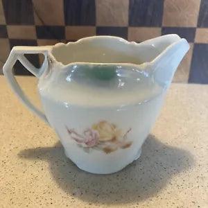 Bavarian Art Deco Porcelain Creamer Pink Carnation Red Lion Mark Lehmann Arzberg