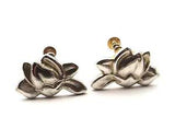 Vintage sterling silver earrings shaped water lily flowers screw fastenings