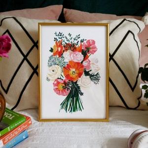 Summer Poppy Blooms Bouquet Illustration Art Print in A4 or A5