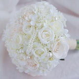 10 inch ivory & white rose hydrangea bridal bouquet, pearl decorative wedding bouquet bridesmaid bouquet artificial flower honour bouquet