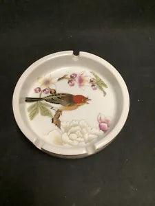 Shafford Chinese Garden Ashtray Trinket Cherry Blossom Peony Bird Gold Trim 4.5"