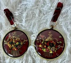 Vintage Dried Flowers Wall Art Domed Bubble Glass Brass Numbered Cideart Belgium