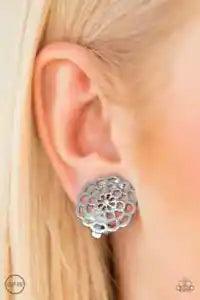 Paparazzi Earring- Carefree Carnation- Silver Flower- Clip On