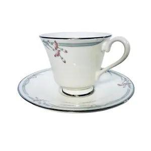 Royal Doulton Teacup Saucer Set Carnation Pink Flowers Platinum Trim England