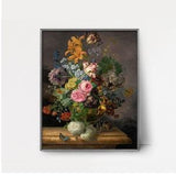 Flower Arrangement 1830s Floral Still Life -- victorian flower painting, dark flower art, antique botanical print, peony bouquet