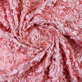 Rose Rosette Fabric 3D Floral Fabric By The Yard, Peony Bouquet Fabric on Mesh, 3D Rosette Satin Fabric Wedding Decor.
