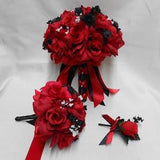 Black Red Rose Bride's Bouquet Groom's Boutonniers Toss Bouquet Bridal Package Wedding Your Colors New