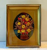 Vintage Pressed Dried Flower Art in Gold Metal Frame