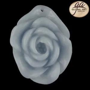 BI20035# Hand Carved Peony Flower  Angelite Pendant Bead Gemstone