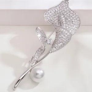 PANLY Silver Women Calla Lily Pin Brooch Elegant Flower Rhinestone CrystalBrooch
