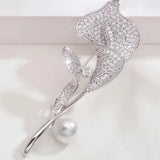PANLY Silver Women Calla Lily Pin Brooch Elegant Flower Rhinestone CrystalBrooch