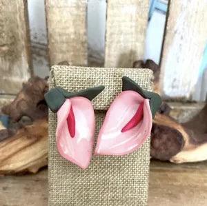 Vintage Cala Lilly Flower Clay Stud Earrings NEW!