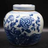 Old Chinese Blue & White porcelain Hand Painted peony flower jar pots 8468