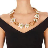 DOLCE & GABBANA Lily Flower Pearl Necklace Chain Belt Gold White S 12339