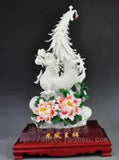 22" Dehua Color Porcelain Peony Flower Dragon Phoenix Feng Shui Beast Statue