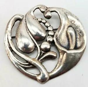 Calla Lily Lilly Flower Pin Brooch Marked Sterling Silver Antique Vintage Large
