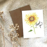 Sunflower Thank You Greeting Card Blank, Watercolour Hand Illustrated