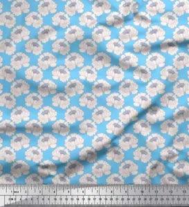 Soimoi Blue Velvet Fabric Peony Floral Decor Fabric Printed metre-IrE