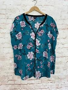 Torrid Teal Pink Floral Peony Cherry Blossom Blouse Plus Size 2
