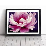 Framed peony flower wall art print with purple and pink petals