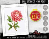 Pink Peony Cross Stitch Kit Flower Embroidery Kit for Beginners - DIY Wall Decor