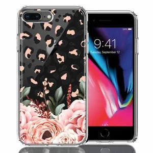 For Apple iPhone 6/7/8 Plus Classy Peach Peony Rose Flowers Leopard Case