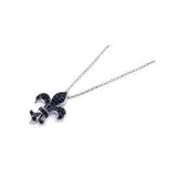 Fleur de lis 925 Sterling Silver Necklace Chain Flower Lily French Black CZ Gem